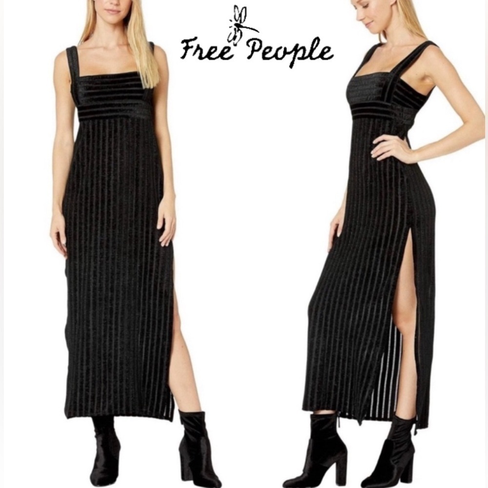 Free People Geneva black Velvet dress, stretchy, size L, NWT